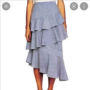 CeCe Pinstripe Layered Midi Skirt Size 6 Ruffles
